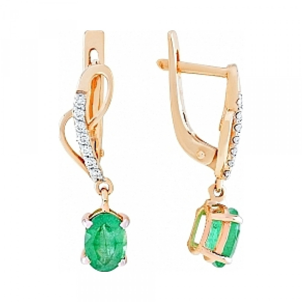 Серьги с изумрудом и фианитом № 114410