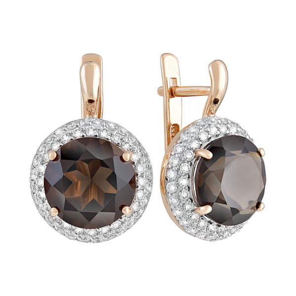 Золотые серьги с раухтопазом и фианитом № 128486