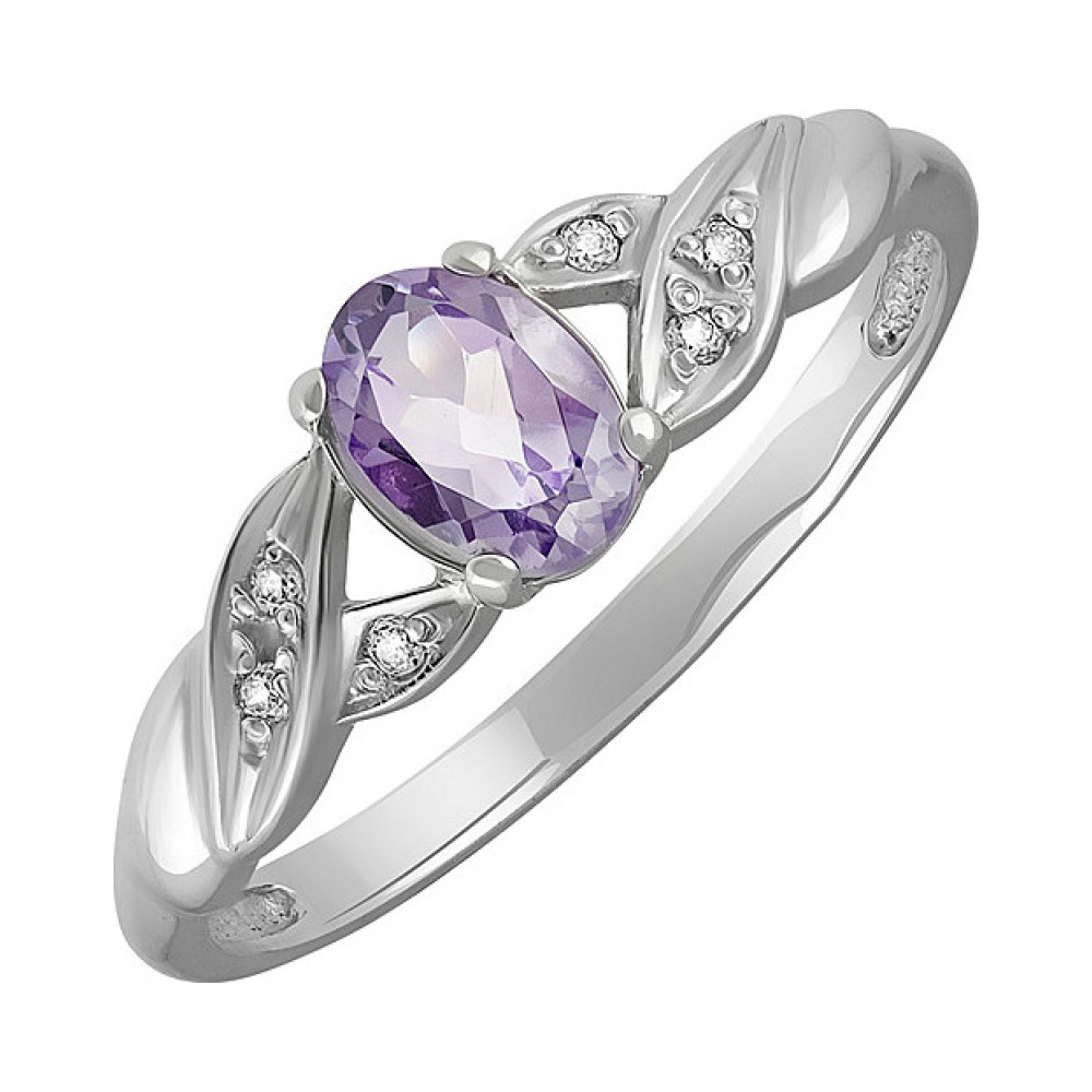 Серебряное кольцо с аметистом и фианитом № 133086