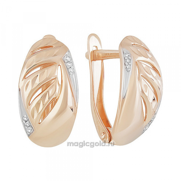 Золотые серьги с фианитом и алмазкой № 160252