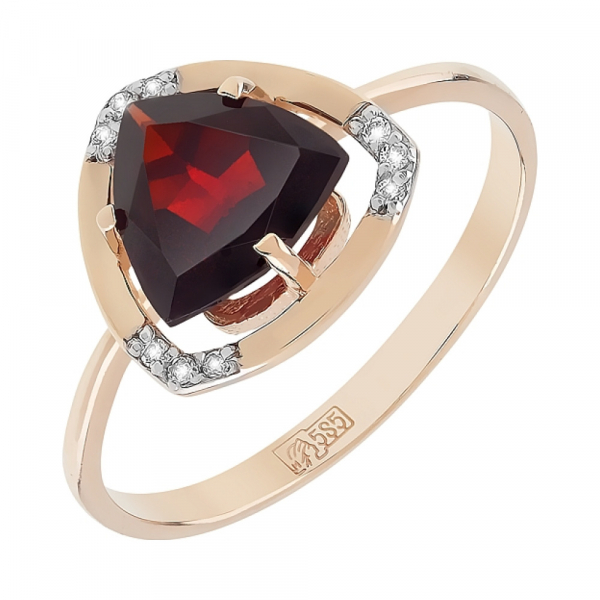 Золотое кольцо с гранатом и фианитом № 76621