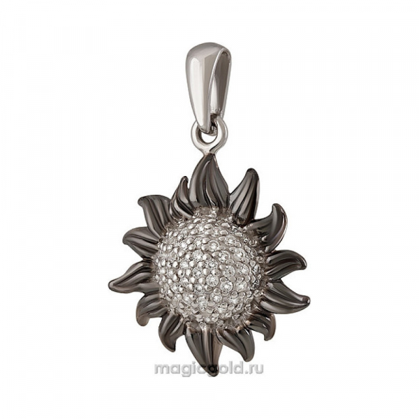 Серебряная подвеска с фианитом и черным покрытием № 137356