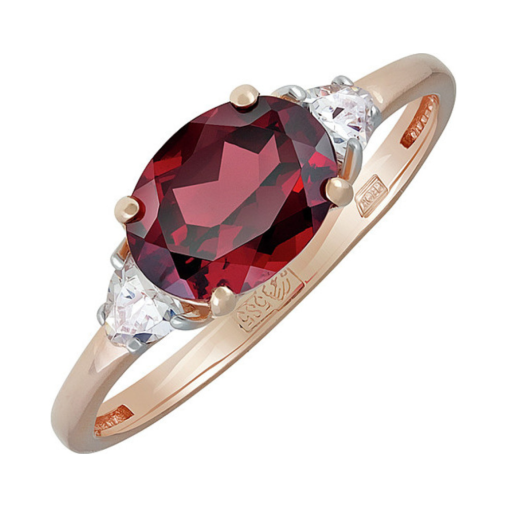 Золотое кольцо с гранатом и фианитом № 135082