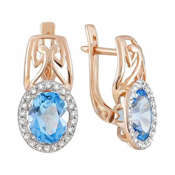 Золотые серьги с топазом и фианитом № 122835