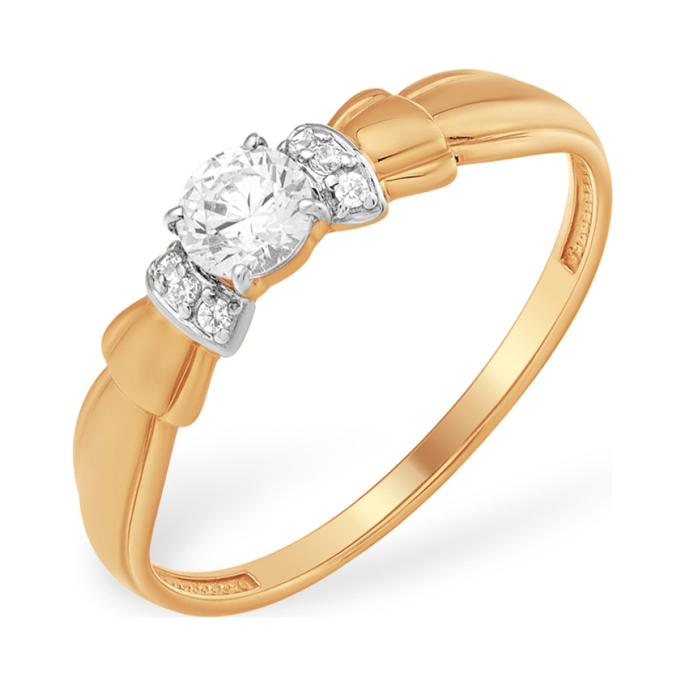 Золотое кольцо с кристаллом swarovski и фианитом № 141925