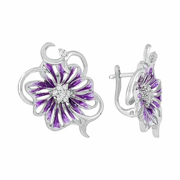 Серебряные серьги с эмалью и фианитом № 114996