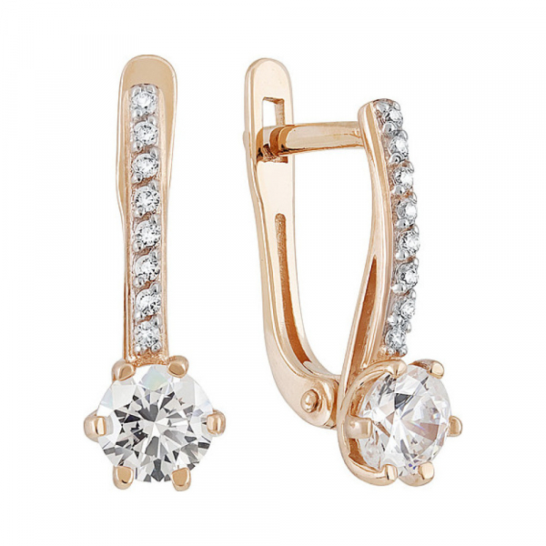Золотые серьги с кристаллами swarovski и фианитом № 133249