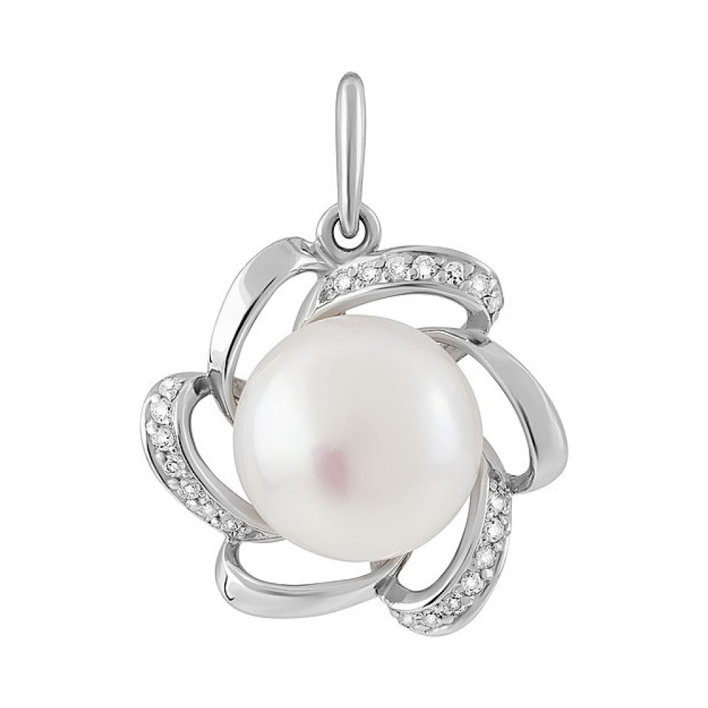 Серебряная подвеска с жемчугом и фианитом № 131616