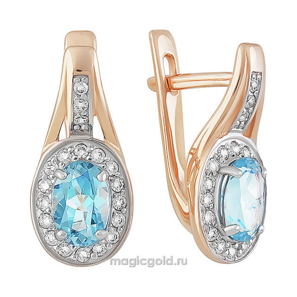 Золотые серьги с топазом и фианитом № 158907