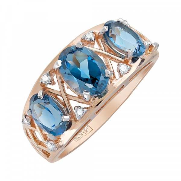 Золотое кольцо с топазом и фианитом № 119718