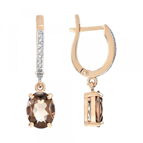 Золотые серьги с раухтопазом и фианитом № 105663