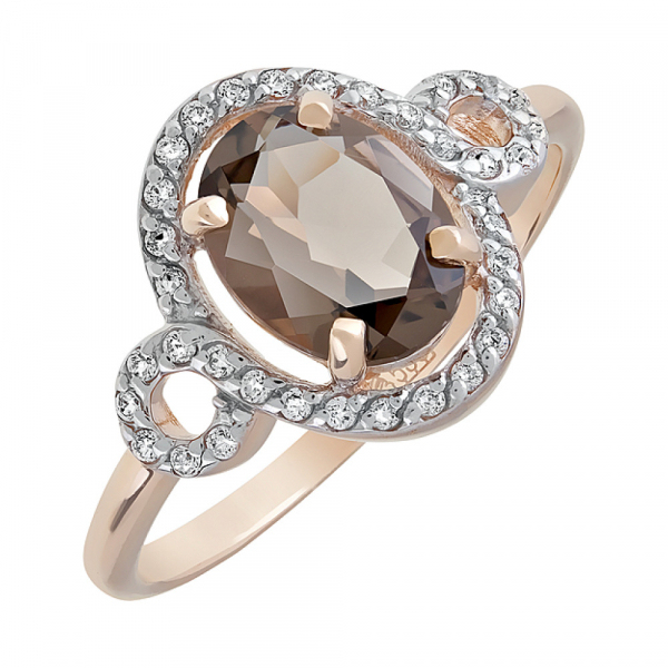 Золотое кольцо с раухтопазом и фианитом № 120510