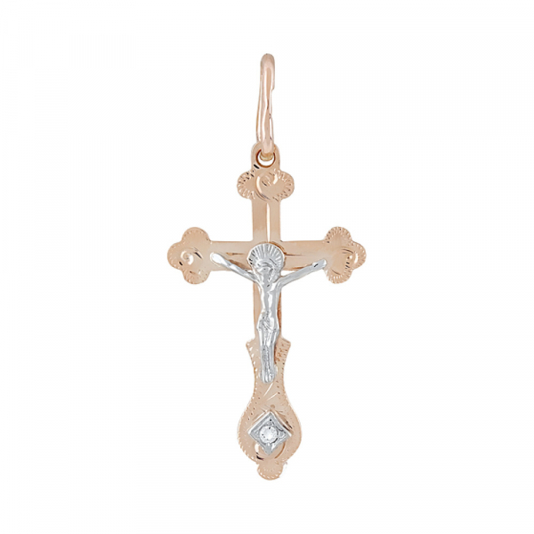 Крест с ручной разгравировкой с фианитом № 127345