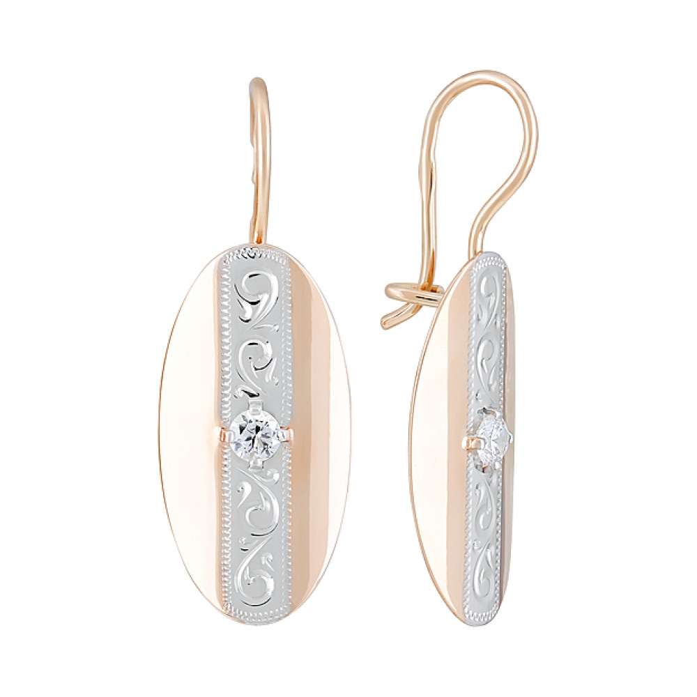 Золотые серьги с фианитом и алмазкой № 124287