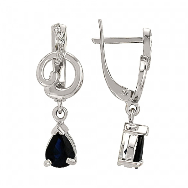 Золотые серьги с бриллиантом и сапфиром № 83987