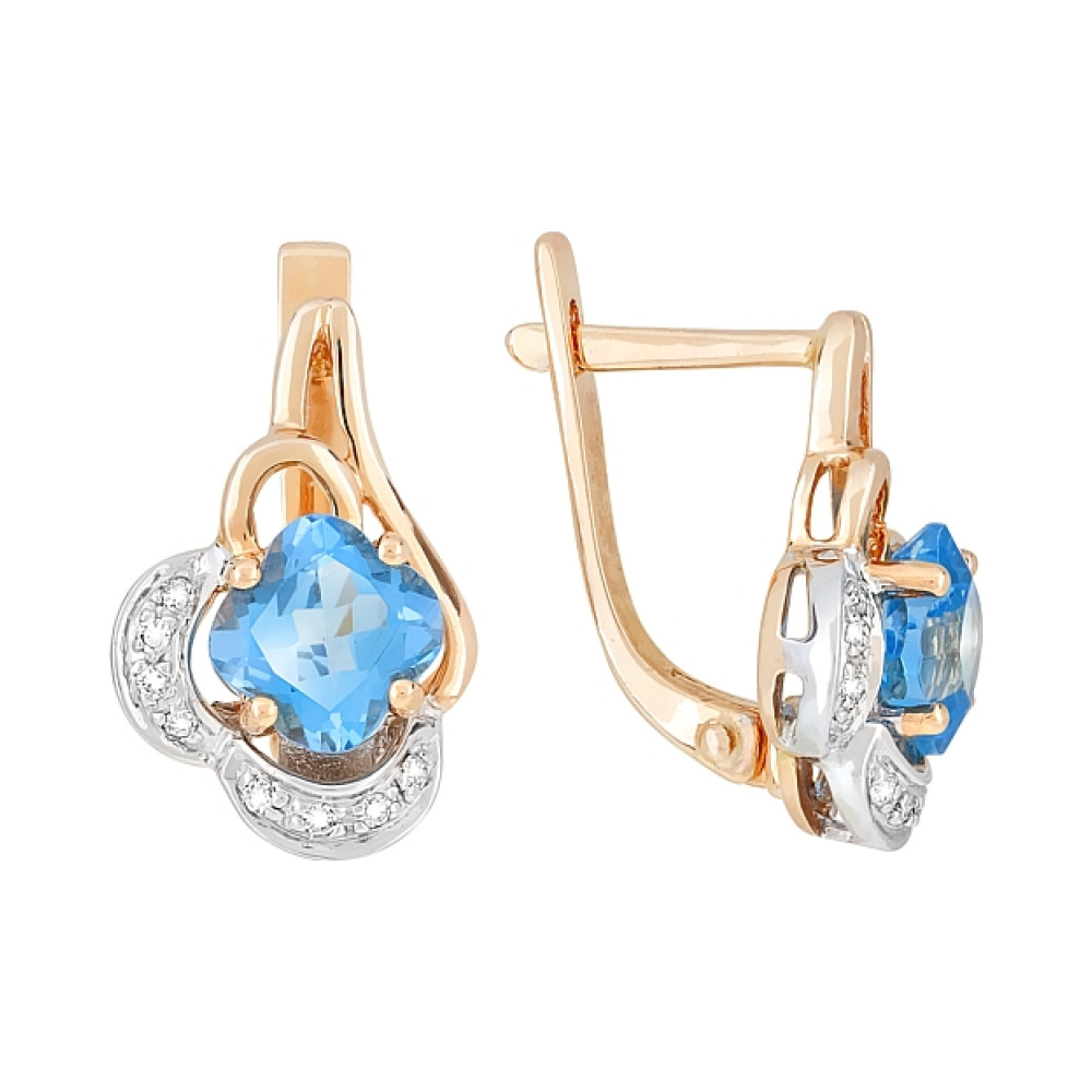 Золотые серьги с бриллиантом и топазом № 96311