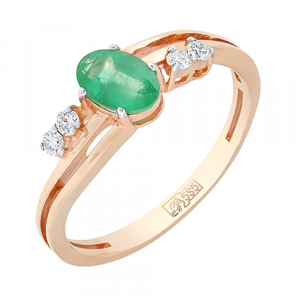 Золотое кольцо с бриллиантом и изумрудом № 85157