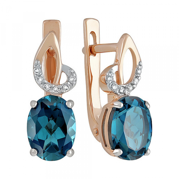 Золотые серьги с топазом и фианитом № 135568
