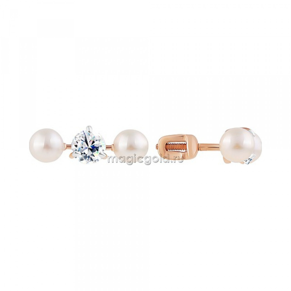 Пуссеты с жемчугом и фианитом № 172119