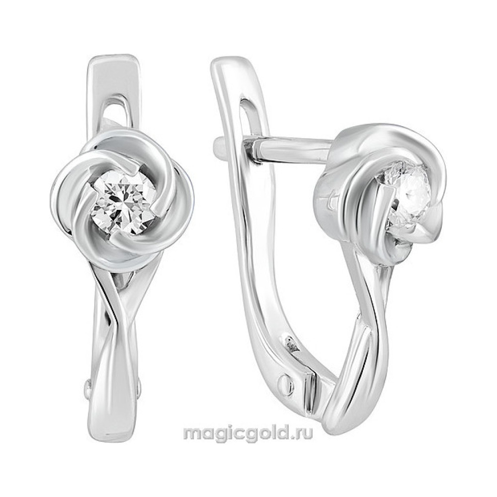 Золотые серьги с бриллиантом № 128384