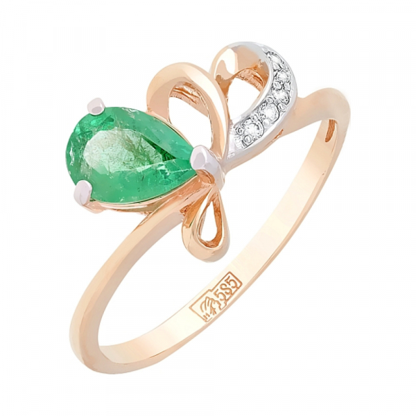 Золотое кольцо с бриллиантом и изумрудом № 96882