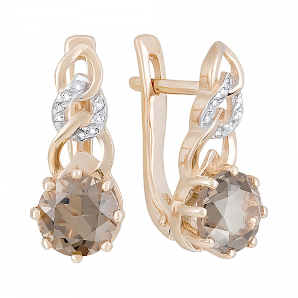 Золотые серьги с раухтопазом и фианитом № 126531