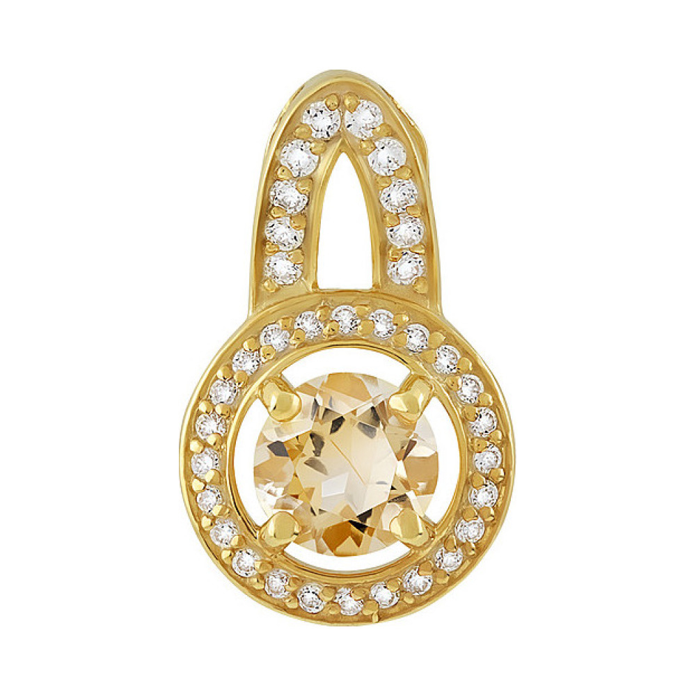 Серебряная подвеска с цитрином  фианитом и золотым покрытием № 133964