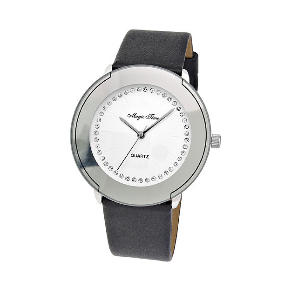 Часы кварцевые Magic Time с фианитами  на черном ремешке № 117098