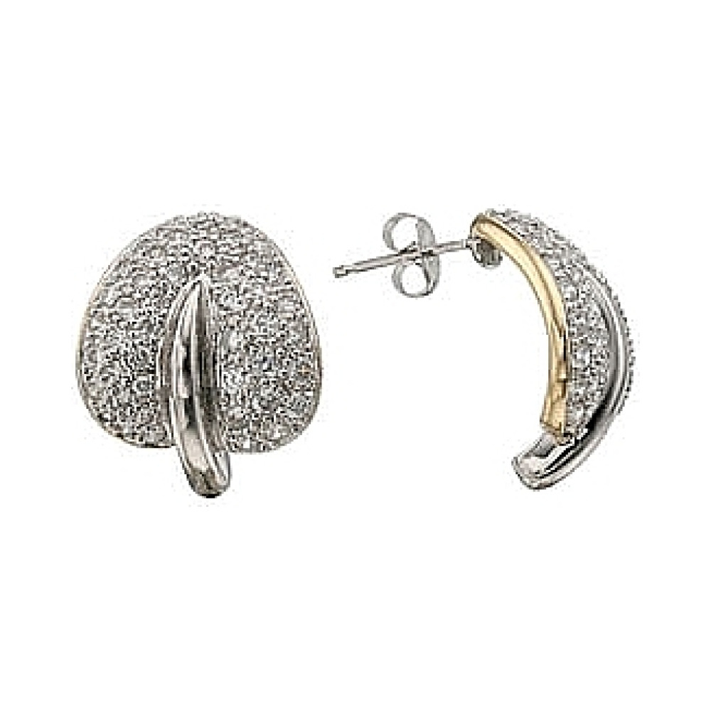 Серебряные серьги с фианитом и золотым покрытием № 73748