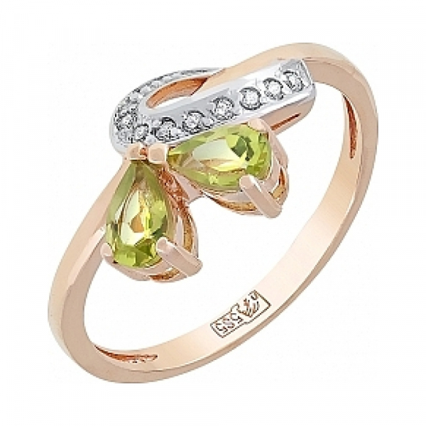 Золотое кольцо с хризолитом и фианитом № 114796