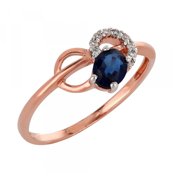 Золотое кольцо с бриллиантом и сапфиром № 98146