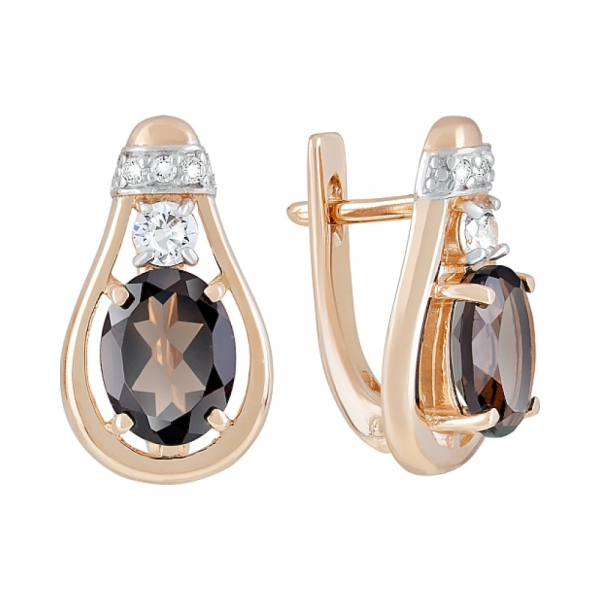 Золотые серьги с раухтопазом и фианитом № 121876