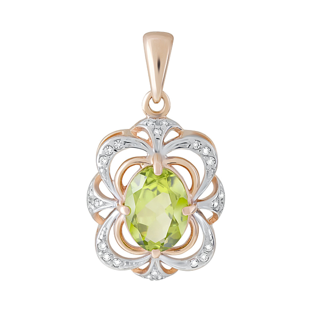 Золотая подвеска с хризолитом и фианитом № 124573