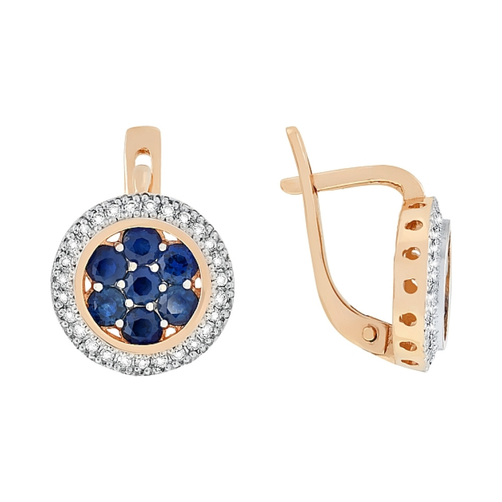 Золотые серьги с бриллиантом и сапфиром № 85160