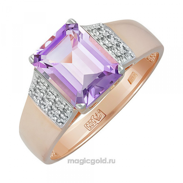 Золотое кольцо с аметистом и фианитом № 139063