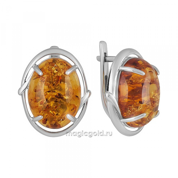 Серебряные серьги с янтарем № 151427