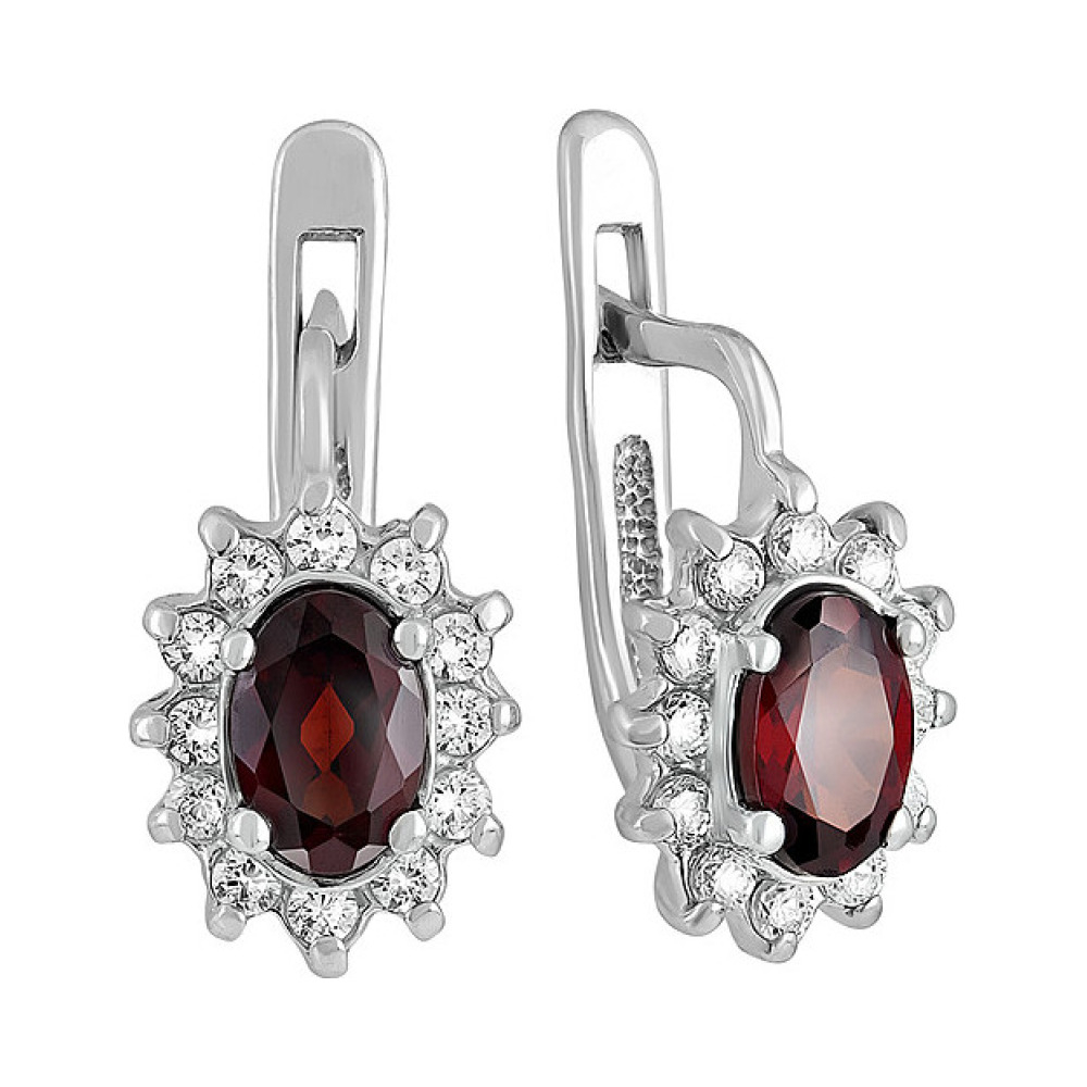Серебряные серьги с гранатом и фианитом № 132030