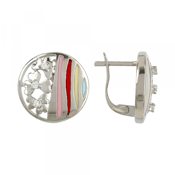 Серебряные серьги с эмалью и фианитом № 106302