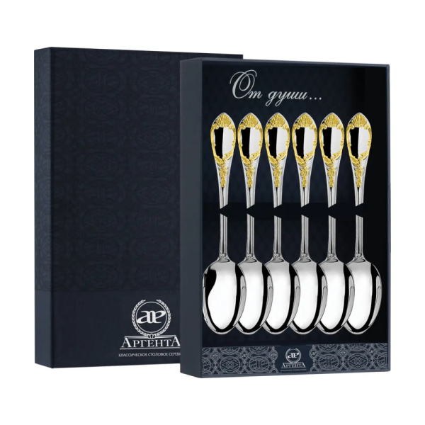 Набор чайной ложки Престиж с позолотой из серебра 925 пробы