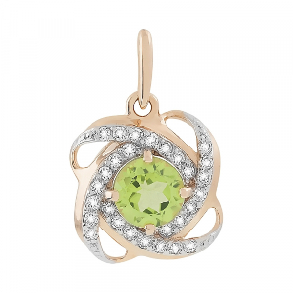 Золотая подвеска с хризолитом и фианитом № 82039