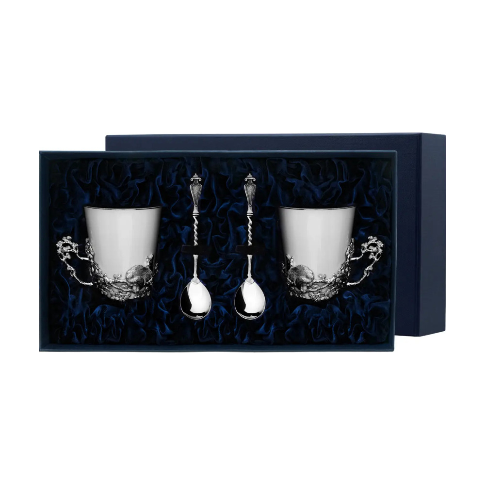 Набор чайных чашек Куница: ложка, чашка из серебра 925 пробы