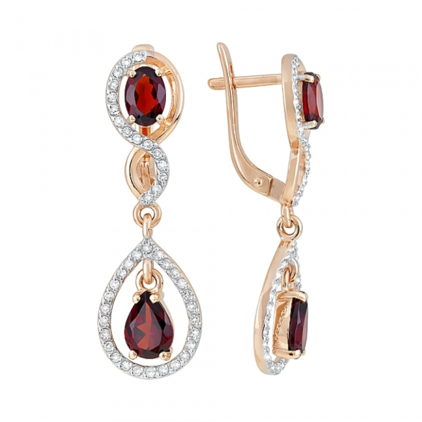 Золотые серьги с гранатом и фианитом № 119987