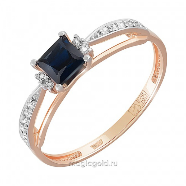 Золотое кольцо с бриллиантом и сапфиром № 161886