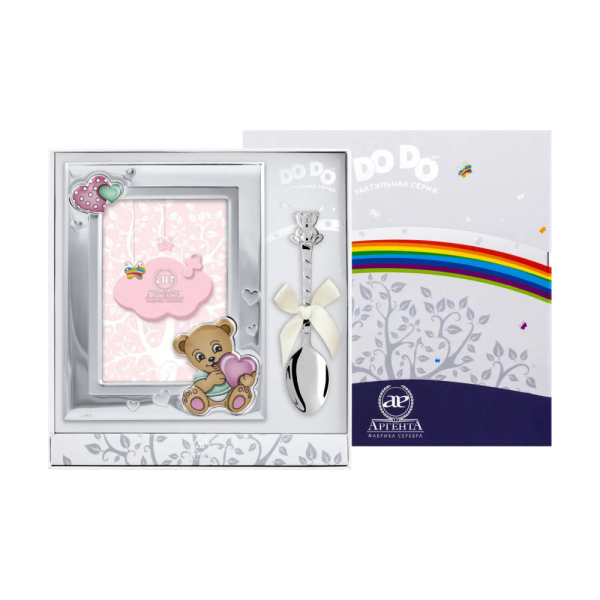 Набор детский DODO Медведь: ложка и рамка из серебра 925 пробы