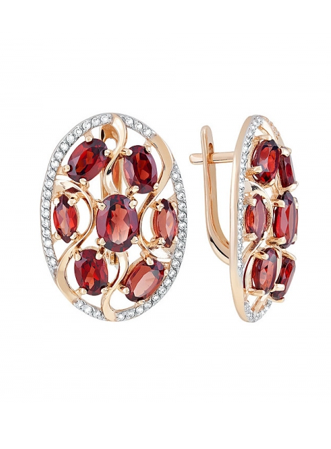 Золотые серьги с гранатом и фианитом № 119261