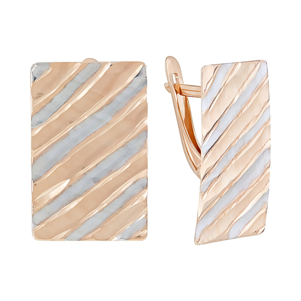 Золотые серьги без камня с алмазкой № 124031