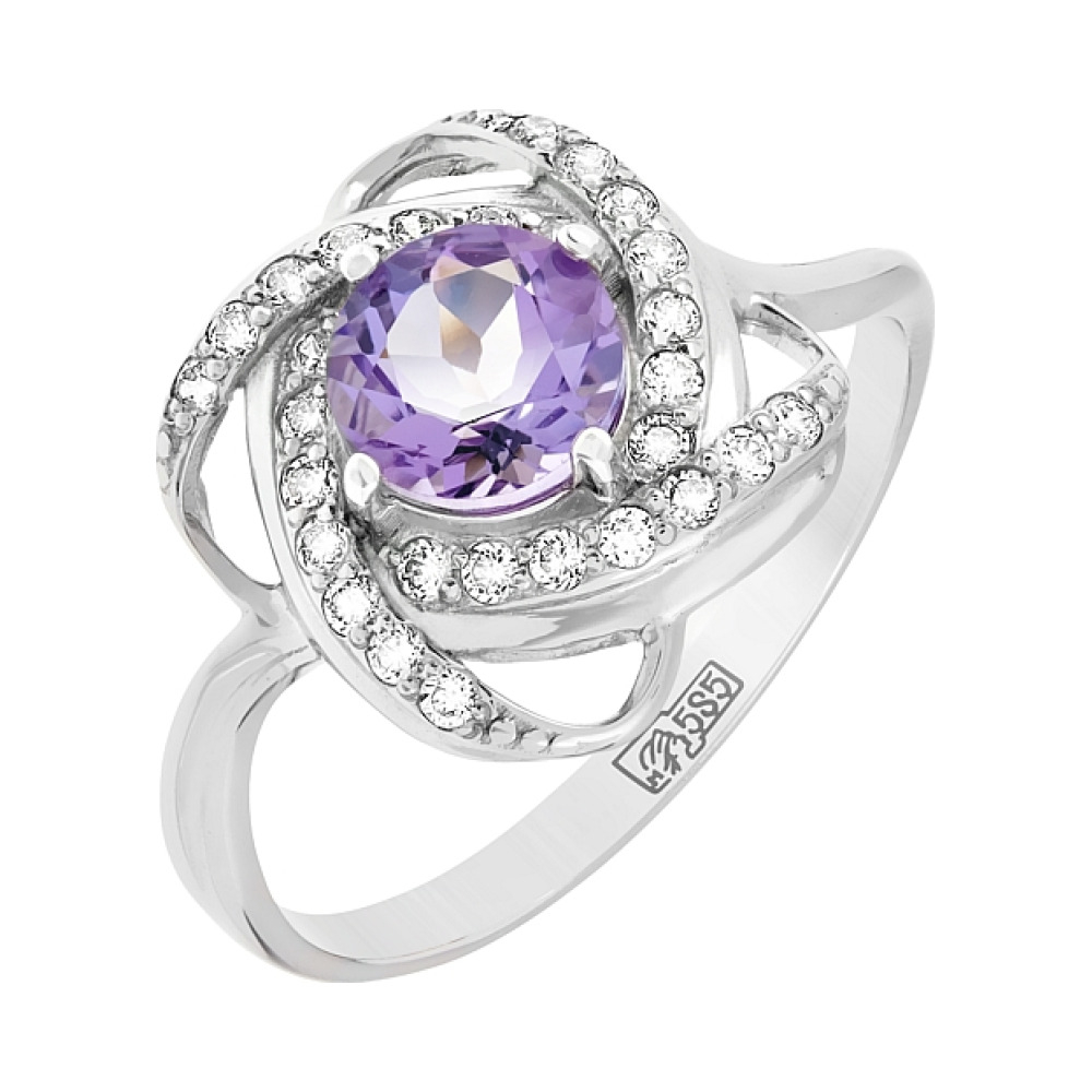 Золотое кольцо с аметистом и фианитом № 81195