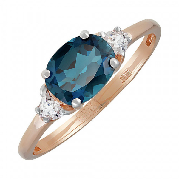 Золотое кольцо с топазом и фианитом № 135045