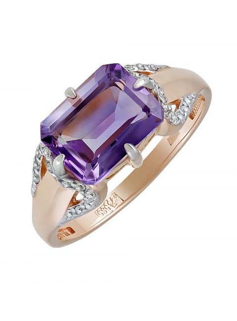 Золотое кольцо с аметистом и фианитом № 131586
