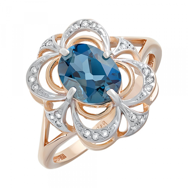 Золотое кольцо с топазом и фианитом № 124599
